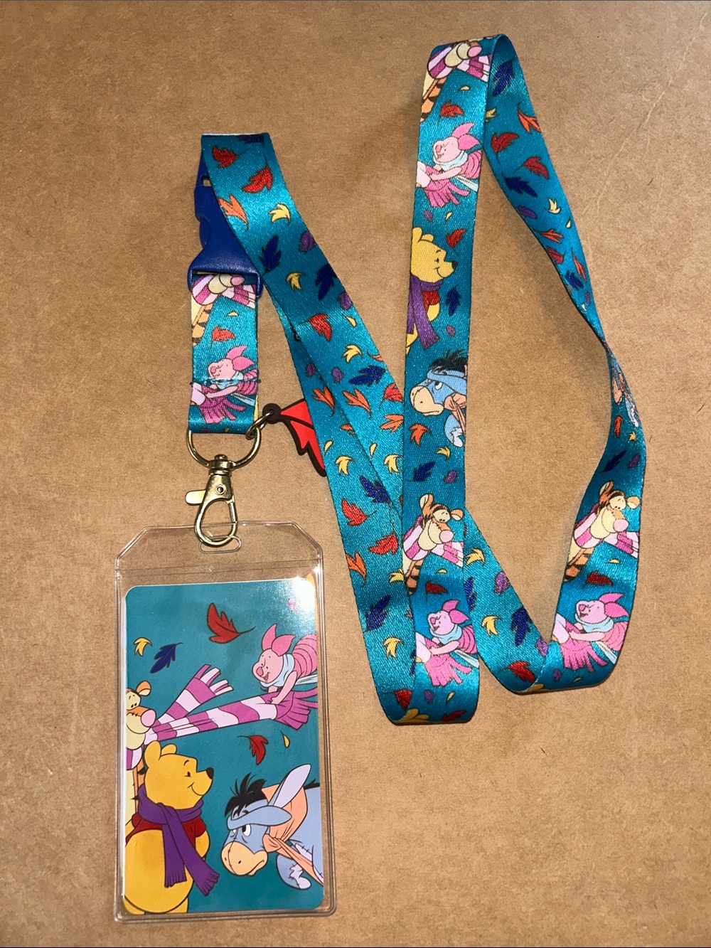 Loungefly Teal Winnie the Pooh & Friends Autumn Theme Lanyard Card Holder